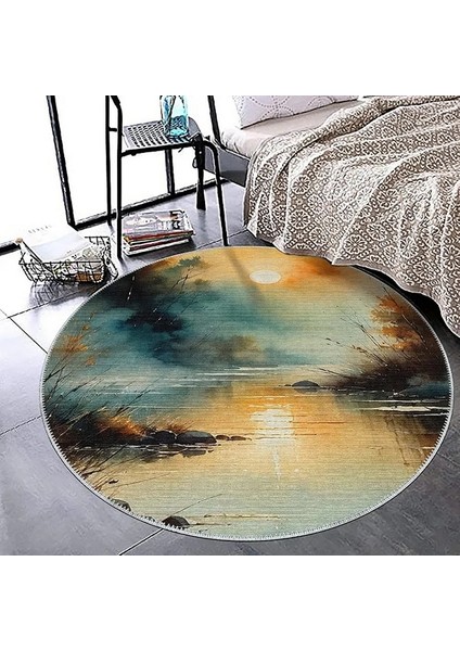 , Makinede Yıkanabilir, Kaymaz Taban, Dijital Baskı, Yuvarlak, Daire, Çok Renkli, Salon Halısı, Oturma Odası Halısı, Mutfak Halısı