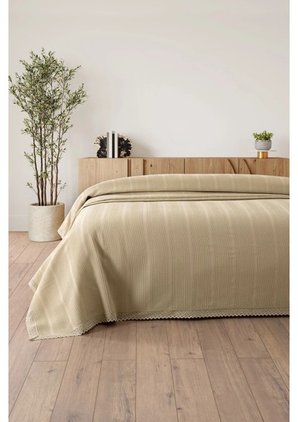 Kopanaki Dantelli Çift Kişilik Petek PIKE-210X230 Cm-Bej Renk Waffle Pike