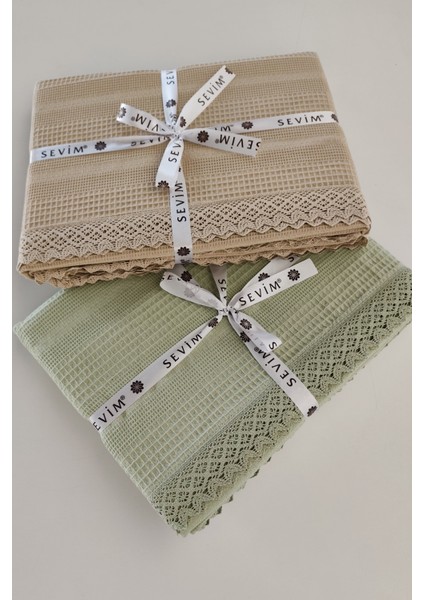 Kopanaki Dantelli Çift Kişilik Petek PIKE-210X230 Cm-Bej Renk Waffle Pike