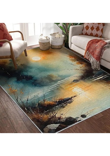 , Makinede Yıkanabilir, Kaymaz Taban, Dijital Baskı, Kare, Çok Renkli, Salon Halısı, Oturma Odası Halısı, Mutfak Halısı