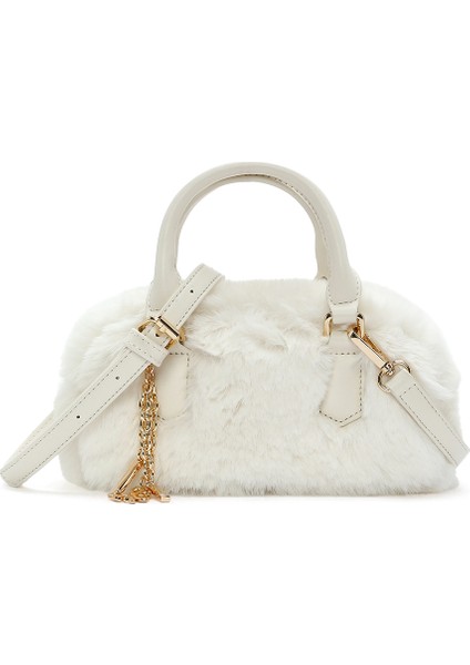 Kadın Krem Uzun Askılı Aksesuar Detaylı Peluş Mini Kol Çantası 25WBD2459PH