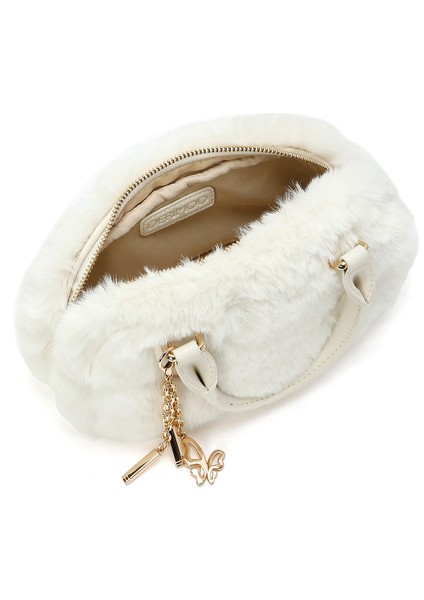 Kadın Krem Uzun Askılı Aksesuar Detaylı Peluş Mini Kol Çantası 25WBD2459PH