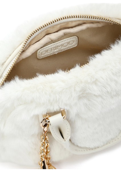 Kadın Krem Uzun Askılı Aksesuar Detaylı Peluş Mini Kol Çantası 25WBD2459PH