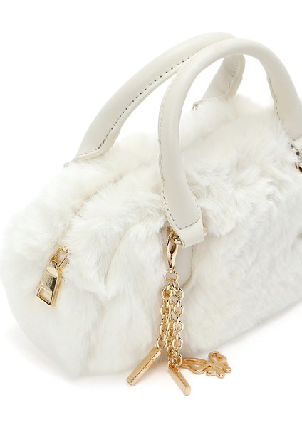 Kadın Krem Uzun Askılı Aksesuar Detaylı Peluş Mini Kol Çantası 25WBD2459PH