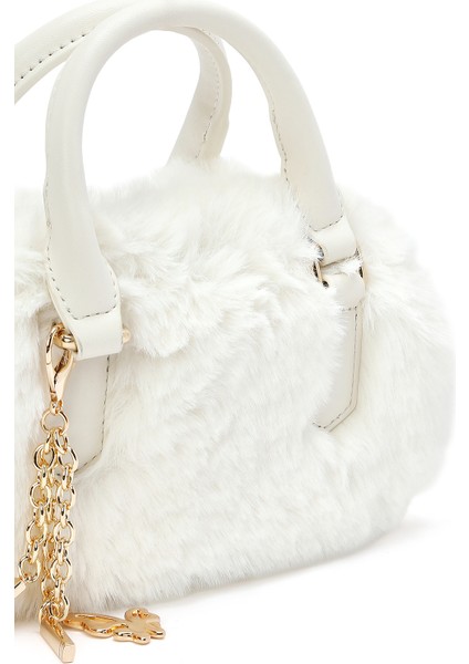 Kadın Krem Uzun Askılı Aksesuar Detaylı Peluş Mini Kol Çantası 25WBD2459PH