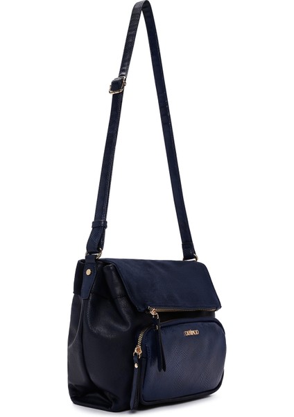 Kadın Lacivert Uzun Askılı Baskılı Çapraz Çanta 25WBD246814