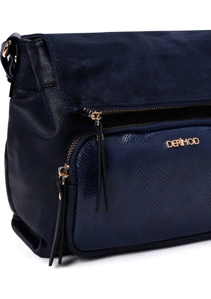 Kadın Lacivert Uzun Askılı Baskılı Çapraz Çanta 25WBD246814