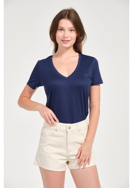 Kadın Regular Fit Tencel V Yaka Basic Tişört