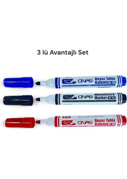 Mikro NS-703 Yuvarlak Uç Beyaz Yazı Tahta Kalemi 3 Lü Set