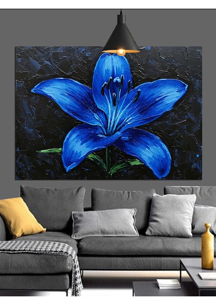Koyu Fon Üzerinde Mavi Zambak Dekoratif Kanvas - Mdf Ahşap Tablo fiyatları