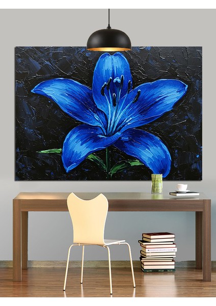 Koyu Fon Üzerinde Mavi Zambak Dekoratif Kanvas - Mdf Ahşap Tablo fırsatları