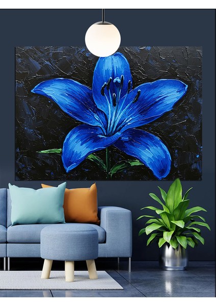 Koyu Fon Üzerinde Mavi Zambak Dekoratif Kanvas - Mdf Ahşap Tablo indirimleri