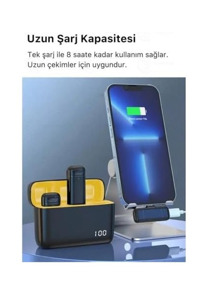 Yaka Mikrofonu Mikrofon Seti (2 Li) - Lightning Girişli, Şarj Kutulu, Gürültü Engelleyici, Tak-Çalıştır, Vlog, Röportaj ve Canlı Yayın Için Uyumlu modelleri