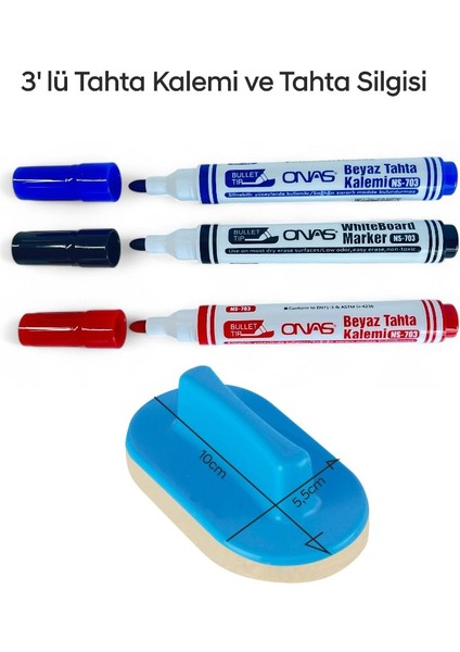 Mikro NS-703 Yuvarlak Uç Beyaz Yazı Tahta Kalemi 3 Lü Set Kraf 575G Tahta Silgisi