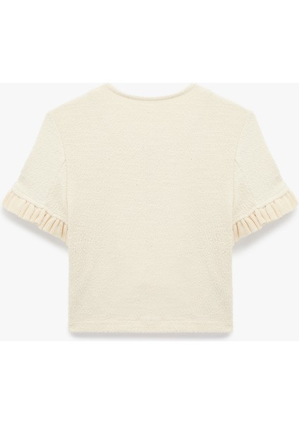 Fırfır Detaylı Kısa Kollu Bisiklet Yaka Triko Hırka fiyatları