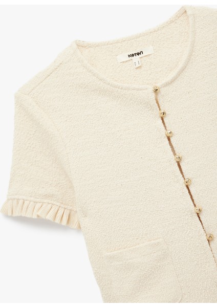 Fırfır Detaylı Kısa Kollu Bisiklet Yaka Triko Hırka modelleri