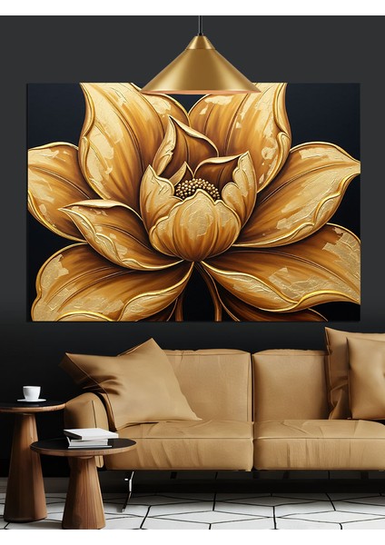 Altın Lotus Çiçek Dekoratif Kanvas - Mdf Ahşap Tablo fiyatları