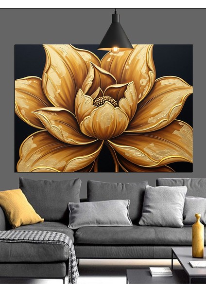 Altın Lotus Çiçek Dekoratif Kanvas - Mdf Ahşap Tablo modelleri
