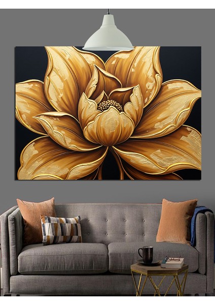 Altın Lotus Çiçek Dekoratif Kanvas - Mdf Ahşap Tablo fırsatları
