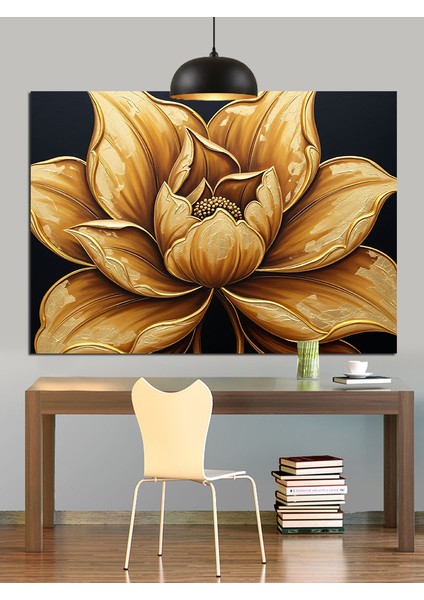 Altın Lotus Çiçek Dekoratif Kanvas - Mdf Ahşap Tablo indirimleri