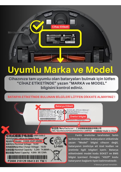 (Xiaomi 3c B106CN Uyumlu) 2900MAH 41,76WH Robot Süpürge Yedek Bataryası fiyatları