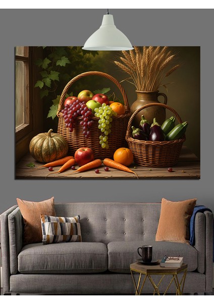 Sebze ve Meyve Sepeti Dekoratif Kanvas - Mdf Ahşap Tablo