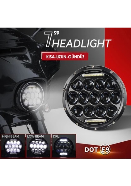 7 Inç H4 Soketli Kısa-Uzun ve Gündüz Ledi Özellikli Off Road, Motosiklet Ledi (1 Adet) indirimleri