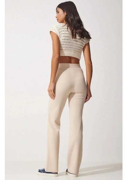 Ithal Krep Kumaş Palazzo Bej Pantolon modelleri