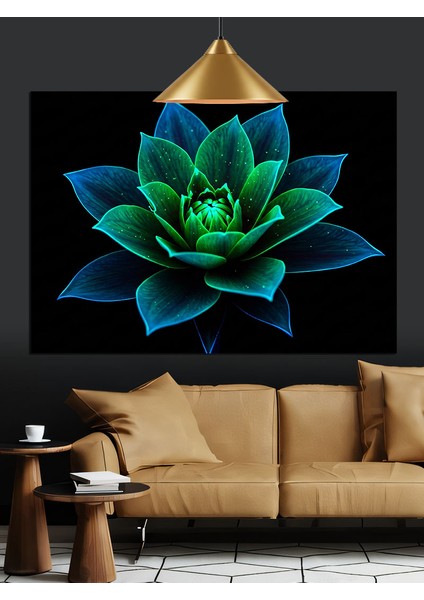 Yeşil Lotus Çiçeği Dekoratif Kanvas - Mdf Ahşap Tablo