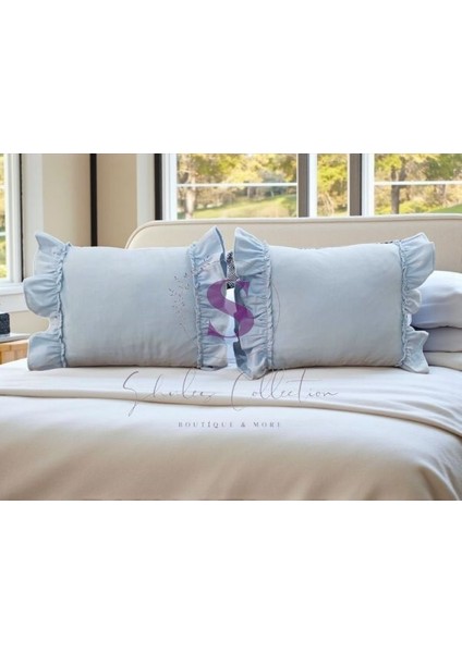 Mavi Keten Bohem Fırfırlı Vintage 2'li Dikdörtgen Kırlent Kılıfı fiyatları