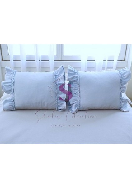 Mavi Keten Bohem Fırfırlı Vintage 2'li Dikdörtgen Kırlent Kılıfı modelleri