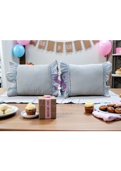 Mavi Keten Bohem Fırfırlı Vintage 2'li Dikdörtgen Kırlent Kılıfı fırsatları