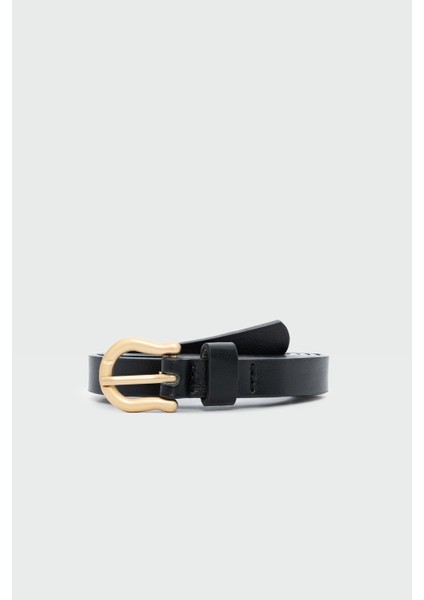 Oval Tokalı Ince Suni Deri Kemer Siyah