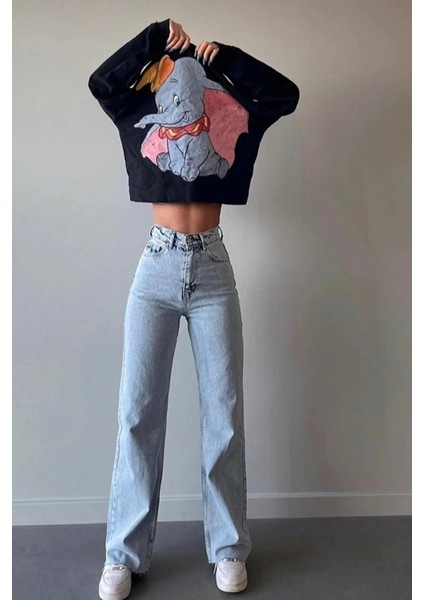 Lusia Mavi Power Likralı Süper Yüksek Bel Salaş Jeans Palazzo Pantolon modelleri