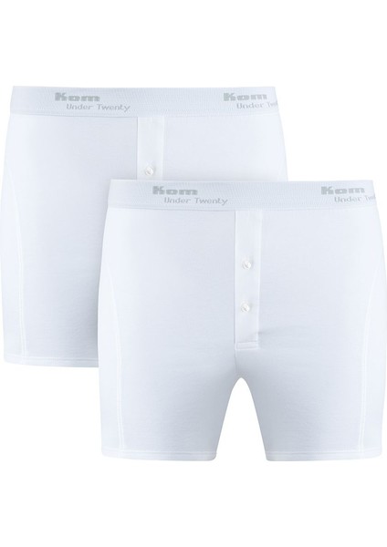 Erkek Boxer 2 Düğme Detaylı Pamuk-Modal 2&#039;LI Beyaz - Beyaz - Bcp1.loıngbboux-Be-L