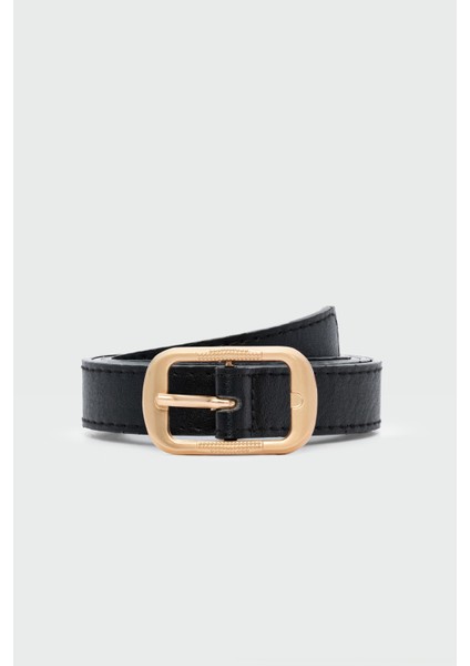 Dikdörtgen Tokalı Işlemeli Suni Deri Kemer Siyah