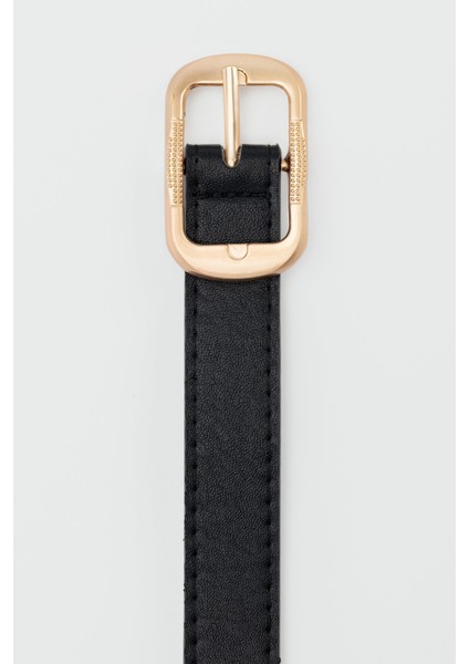 Dikdörtgen Tokalı Işlemeli Suni Deri Kemer Siyah modelleri