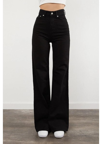 Arthurr Kız Çocuk Siyah Likralı Süper Yüksek Bel Salaş Paça Kot Pantolon