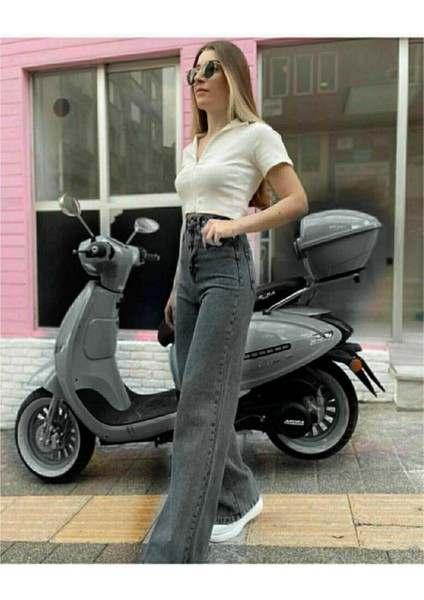 Medusa Füme Power Likralı Süper Yüksek Bel Salaş Jeans Palazzo Pantolon fiyatları