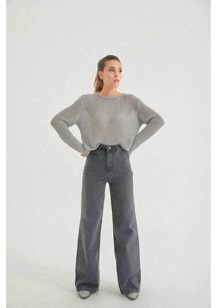 Medusa Füme Power Likralı Süper Yüksek Bel Salaş Jeans Palazzo Pantolon fırsatları