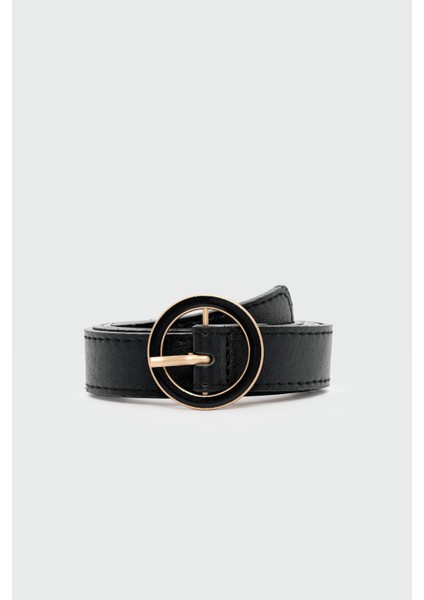 Yuvarlak Tokalı Suni Deri Kemer Siyah