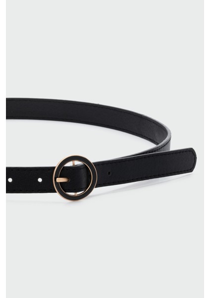 Yuvarlak Tokalı Suni Deri Kemer Siyah fiyatları