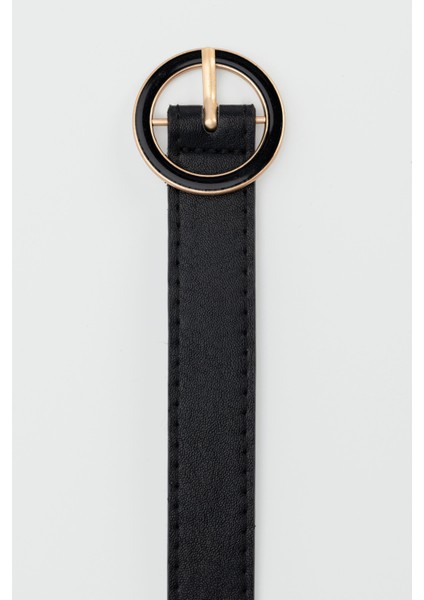 Yuvarlak Tokalı Suni Deri Kemer Siyah modelleri