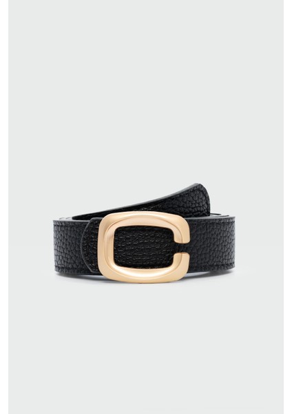 Dikdörtgen Şekilli Suni Deri Kemer Siyah