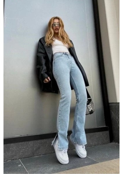 Luxury Power Likralı Kadın Buz Kar Yüksek Bel Yandan Yırtmaçlı Jeans Kot Pantolon indirimleri