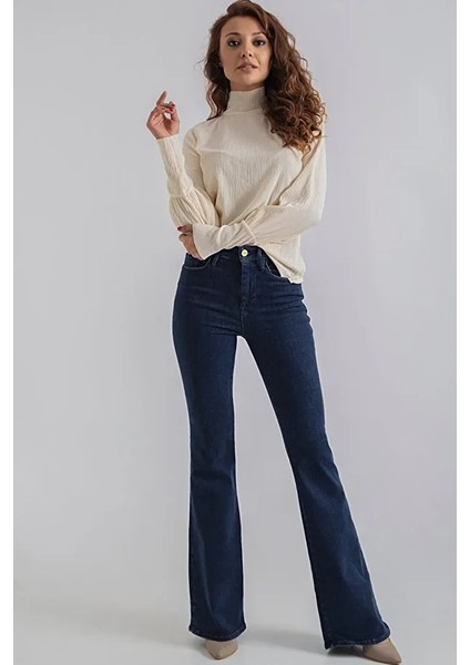All Star Ispanyol Jeans Ispanyol Kot Yüksek Bel Solmaz Koyu Mavi Ispanyol Kot Pantolon ( Likralı )