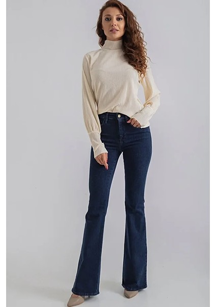 All Star Ispanyol Jeans Ispanyol Kot Yüksek Bel Solmaz Koyu Mavi Ispanyol Kot Pantolon ( Likralı ) modelleri