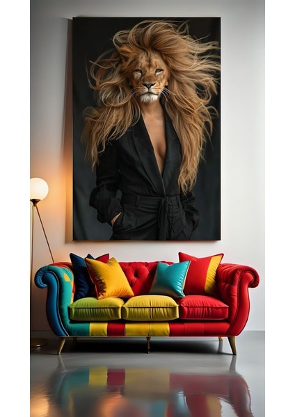 Dekolteli Aslan Ev Duvar Salon Güzellik Salonu Ofis Dükkan Dekarasyon Kanvas Tablo