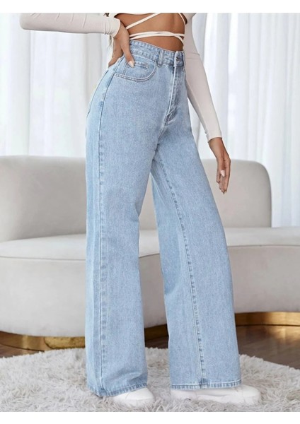 Bipa Süper Yüksek 90's Kar Yıkama Mavi Likralı Salaş Jeans Palazzo Pantolon fiyatları