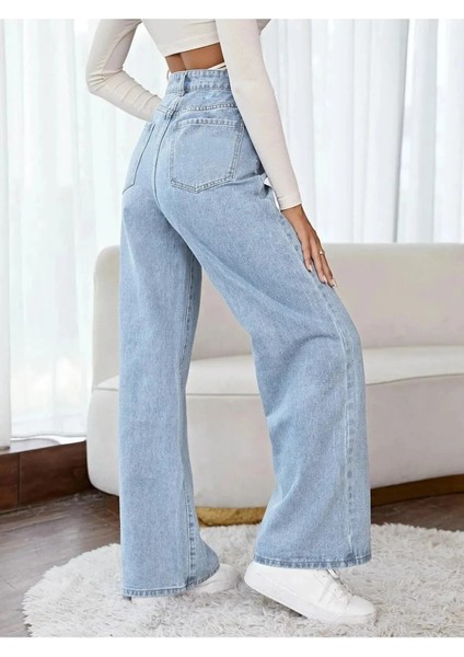 Bipa Süper Yüksek 90's Kar Yıkama Mavi Likralı Salaş Jeans Palazzo Pantolon modelleri